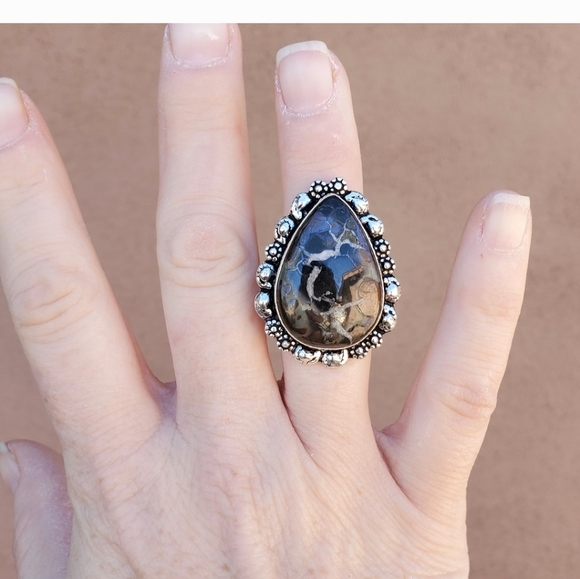 New Mud Crack Jasper Fossil 925 Silver Ring. - Picture 14 of 16